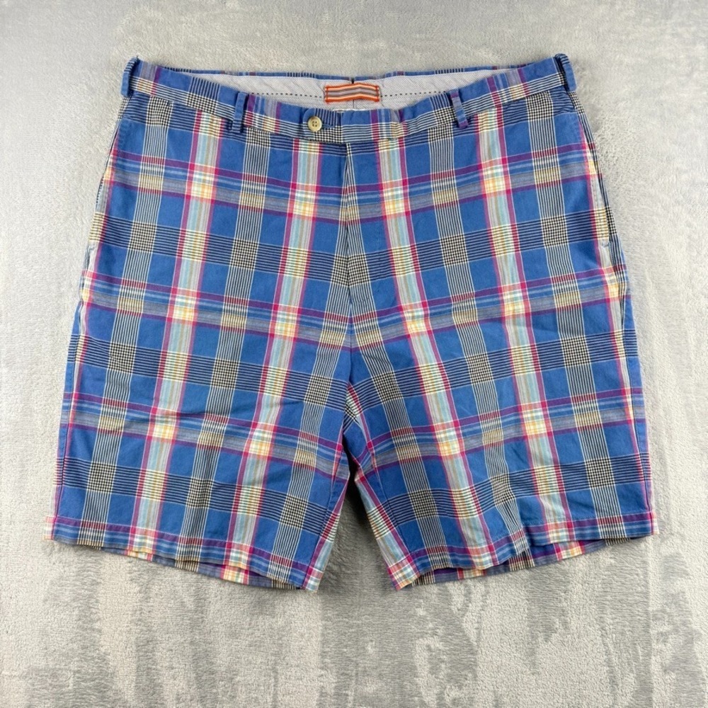 Peter Millar Shorts Mens 38 Blue Scotch Plaid 9" Inseam Golf Chino